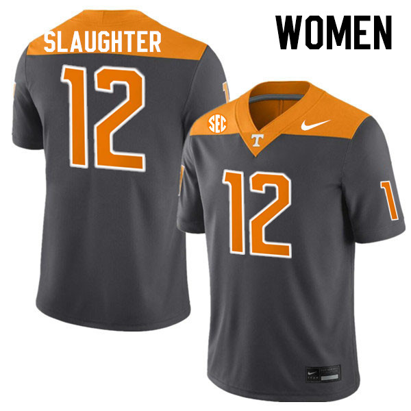 Women #12 John Slaughter Tennessee Volunteers College Football Jerseys Stitched-Anthracite